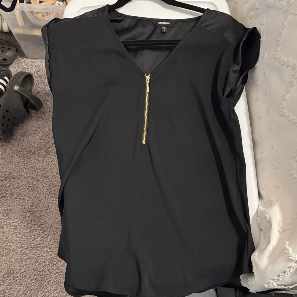 Forever 21 Black Blouse with Gold Zipper